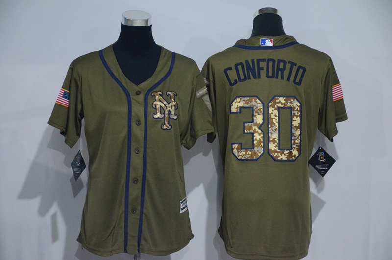 Womens 2017 MLB New York Mets #30 Conforto Green Salute to Service Stitched Baseball Jersey->women mlb jersey->Women Jersey